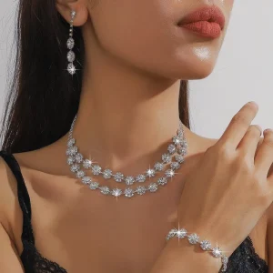 European Fashion Bridal Jewelry Set Necklace Earrings Bracelets Chains Zircon Jewelry Set