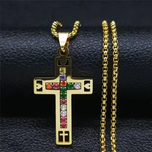 European Light Luxury Diamond Inlaid Cross Necklace Stainless Steel Pendant Jewelry
