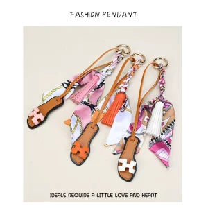 European PU Leather Slipper Keychain Silk Scarf Tassel Zinc Alloy Luxury Bag Charm For Handbags Women’s Trendy Bag Accessories