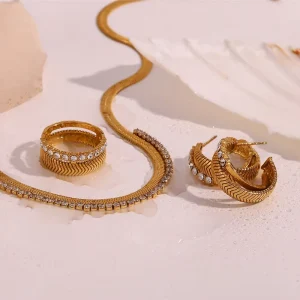 European Personality Niche Explosive Earring Set 316l Stainless Steel Jewelry 14k Pvd Gold Earrings Fish Bone Pattern Splicing