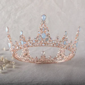 European Retro Queen Baroque Full Circle Tiara Opal Rhinestone Bridal Crown for Women