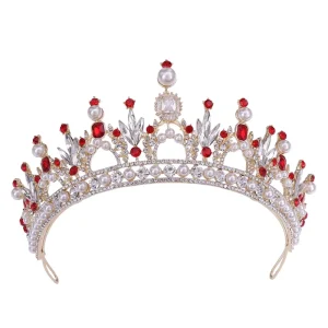 European Romantic Imitation Pearl Zircon Tiara Bridal Crown for Wedding Parties