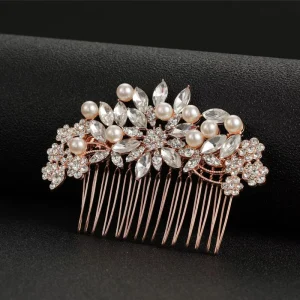 European Style Handmade Rhinestone Hair Accessories Pearl Bridal Hair Comb for Wedding Party