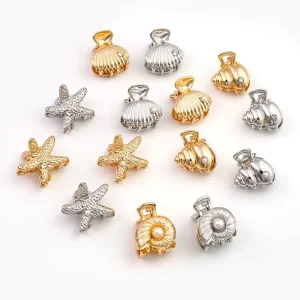 European Style Summer Hair Clips with Sea Shell Design Women Girls’ Mini Alloy Metal Hair Claw Fashionable Hair Accessories