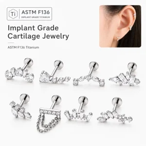 European Styles Stainless Steel CZ Labret Helix Cartilage Earrings European Style Ear Piercing Jewelry