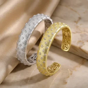 European Vintage Exaggerated Exquisite S925 Silver Gold Plated Zircon Inlaid Open Bangle Personalized Jewelry