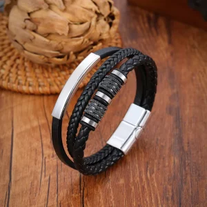European Woven Wristband Men’s Stainless Steel Accessory for Bracelet Magnetic Buckle Charm