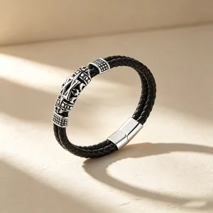 European and American 316 Stainless Steel Men Multi layer Genuine Leather Bracelet Magnetic Clasp Male New Year Gift