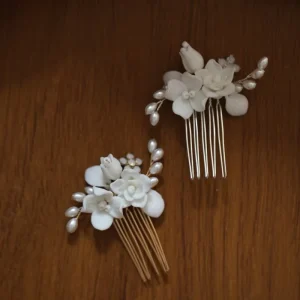 European and American Cross-Border Luxury Hair Accessory Bridal Wedding White Ceramic Flower Handmade Hair Comb