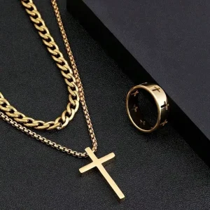 European and American Cross Set Titanium Steel Jewelry Vacuum Plated Necklace Jewelry Set