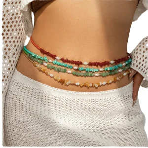 European and American Crushed Stone Imitation Pearl Beach Waist Chain Jewelry Versatile Single-Layer Bead Body Chain