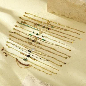 European and American Fashion 18K Gold Stainless Steel Sunflower Chain Beaded Heart Shaped Pendant Bracelet
