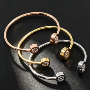 European and American Fashion 18K Gold plated Stainless Steel Bracelet Set with Sparkling Crystals Women’s Gift Jewelry