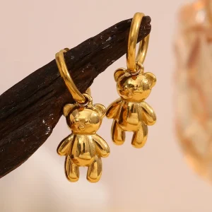 European and American Fashion Cute Sweet Earrings Stainless Steel Plated 18K Gold Temperament Bear Earrings