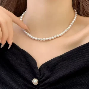 European and American Fashion Elegant Pearl Necklace Women’s Retro Pearl Necklace Bridal Jewelry