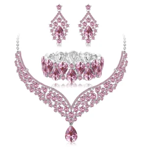 European and American Fashion Jewelry Set Cross border Creative New Crystal Necklace Earrings Bracelet Bridal Wedding Banquet