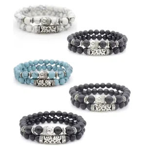 European and American Fashion Jewelry Volcanic Rock Buddha Head Stone Combination Bracelet with Multiple Round