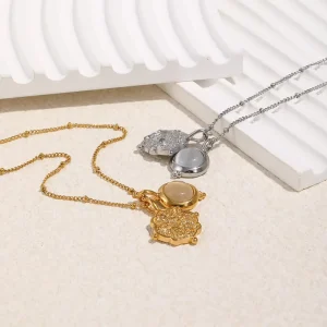 European and American Fashion Light Luxury Accessories Stainless Steel Plated with 18K Gold White Jade Pendant Necklace