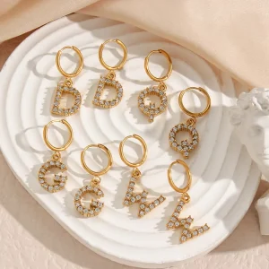 European and American Fashion Minimalist Niche Stainless Steel Plated 18K Gold Micro Inlaid Zircon Letter Earrings