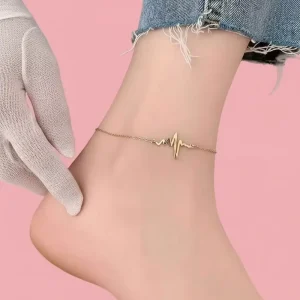 European and American Fashion Rose Gold Titanium Steel Anklet Lightning Heartbeat Wave Pattern Anklet