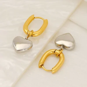 European and American Fashion Temperament Personalized Earrings Stainless Steel 18K Gold Heart Splicing Pendant Earrings