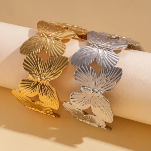 European and American Fashion butterfly Bracelet Metal Texture Embossed Open Bracelet Elegant Simple Design Jewelry Accessory
