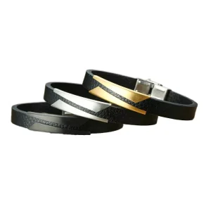European and American Fashionable Men Stainless Steel Inclined Sheet Curved Ultrafine Leather Bracelet