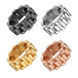 European and American Hip Hop New Fashion Ring Light Luxury Style Strap Stainless Steel Ring Ready Stock Jewelry Ring