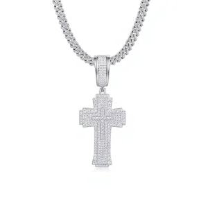 European and American Hip hop Luxury Moissanite Necklace 925 Sterling Silver Cross Pendant Tennis Cuban Necklace for Men