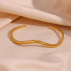 European and American Ins Fashion Simple Light Luxury Hundred Stainless Steel Wave shaped Open Bracelet