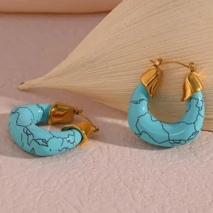 European and American Ins Fashion Simple Luxury Stainless Steel Exaggerated Acrylic Turquoise Ear Buckle Earrings