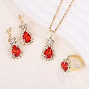 European and American Jewelry Pendants Earrings Ring Sets Bridal Decoration Colorful 3 Piece Gifts