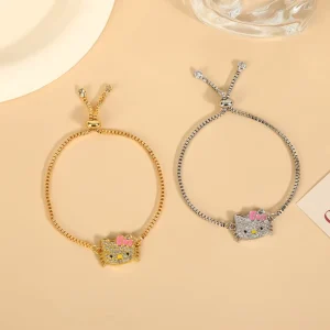 European and American Light Luxury Flashing Diamond KT Cat Bracelet Adjustable Bracelet Cute Anime Jewelry Female