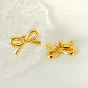 European and American Light Luxury Smooth Bow Earrings 18K Gold Stainless Steel Simple Fashion Versatile Earrings