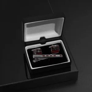 European and American Men’s High end Tie Clip Cufflink Set Wine Red Diamond Tie Clip Enamel Cufflink Nails Gift