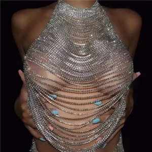 European and American Multi-layer Rhinestone Gold Plated Alloy Bra Chain Wedding Party Sexy Body Chain