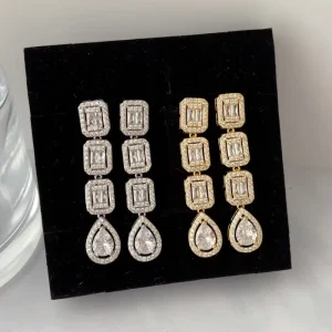 European and American Niche Design Earrings Full Pave Zircon Geometric Mixed Drop Earrings