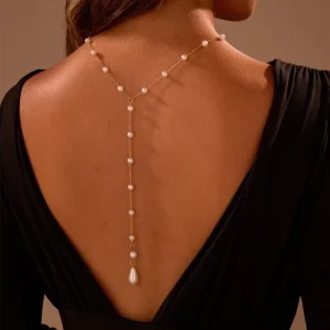 European and American Pearl Fringed Body Chain Casual Banquet Dress Backless Outfit Back Chain Necklace for Women