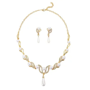 European and American Pearl Necklace Earrings Set Female Fashion Alloy Drop Shaped Flower Bridal Accessories