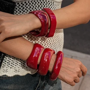 European and American Retro Red Acrylic Gradient Irregular Bracelet Fashion Bangle for Woman