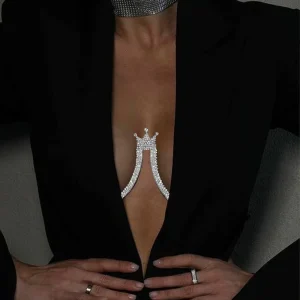 European and American Sexy Trend Inlaid Full Diamond Crown Chest Fashion Jewelry Shiny Rhinestone Chest Chain Body Chain