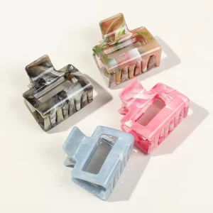 European and American Square Marble Hair Clips 5cm Hollow Rectangle Haarklammer for Girl Fashion Flower Women’s Hair Accessories