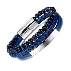 European and American Street Distinctive Black Glass Beads Men’s Bracelets Hip Hop Style Woven Magnetic Buckle Fashion Bracelets