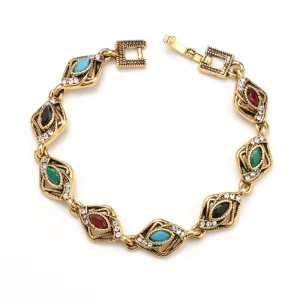 European and American Street Fashion Geometric Modeling Mixed Color Inlaid Alloy Electroplated Women’s Bracelet