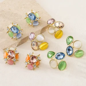 European and American Style Earrings Fashion Stud Earrings Women’s Fashion Cat’s Eye Stone Rhinestone Earrings