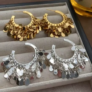 European and American Style Teardrop Sequin Tassel Fashion Earrings Niche Light Luxury Versatile Earrings