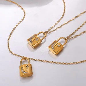 European and American Style Women’s Chic All-Match Lock Necklace Temperament Personal Accessories Plated 18K Gold