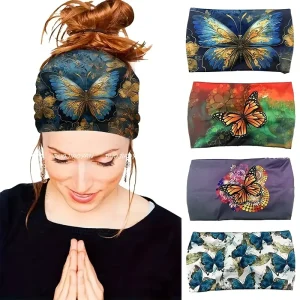 European and American Style Yoga Headband New Camouflage Butterfly Print Wide Edge Elastic Sports Sweatband