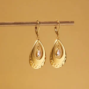 European and American Teardrop Drop Earrings Zircon Pendant Stainless Steel Water CZ
