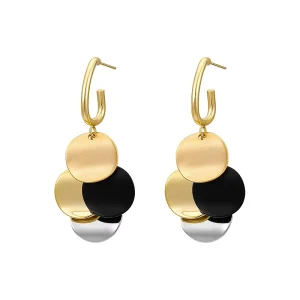 European and American Temperament Four color Contrast Round Piece Dangle Earrings Girls Fashion Jewelry Women’s Accessories